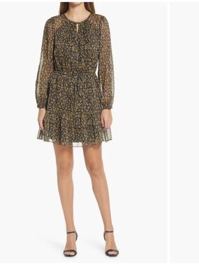 Adelyn Rae Black Mini Dress with Yellow Floral Print